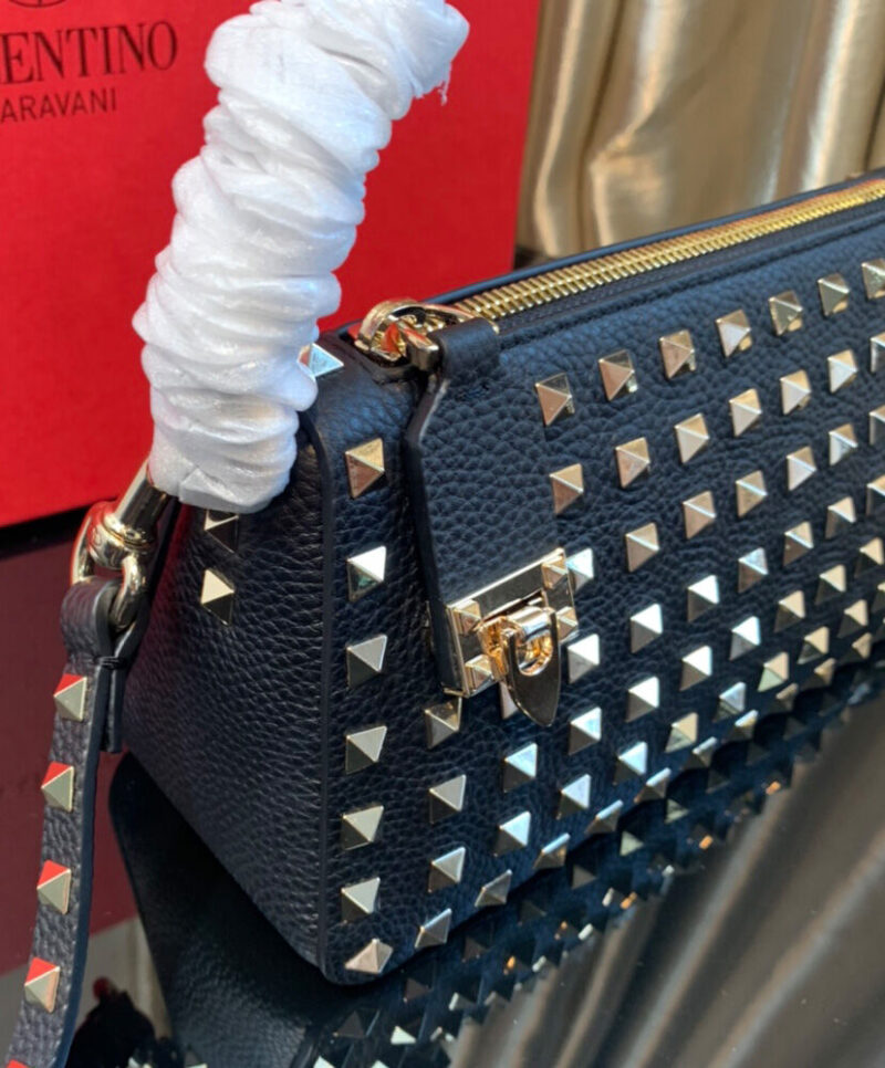 Valentino Small Rockstud Grainy Calfskin Crossbody Bag With All-Over Studs Black